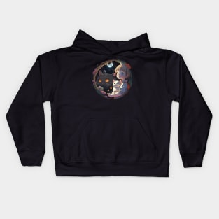 Whimsical Anime Duo: Little Girl and White Black Cat Kids Hoodie